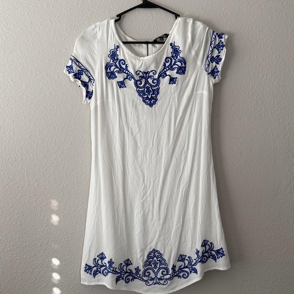 Lulu's Ivory Dress with Navy Embroidery